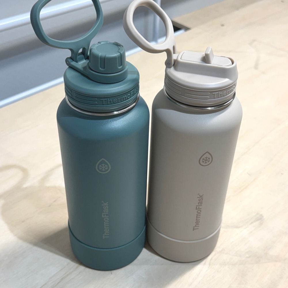 ThermoFlask 32oz Insulated Stainless Steel Water Bottle 2-Pack Teal Stone Lids